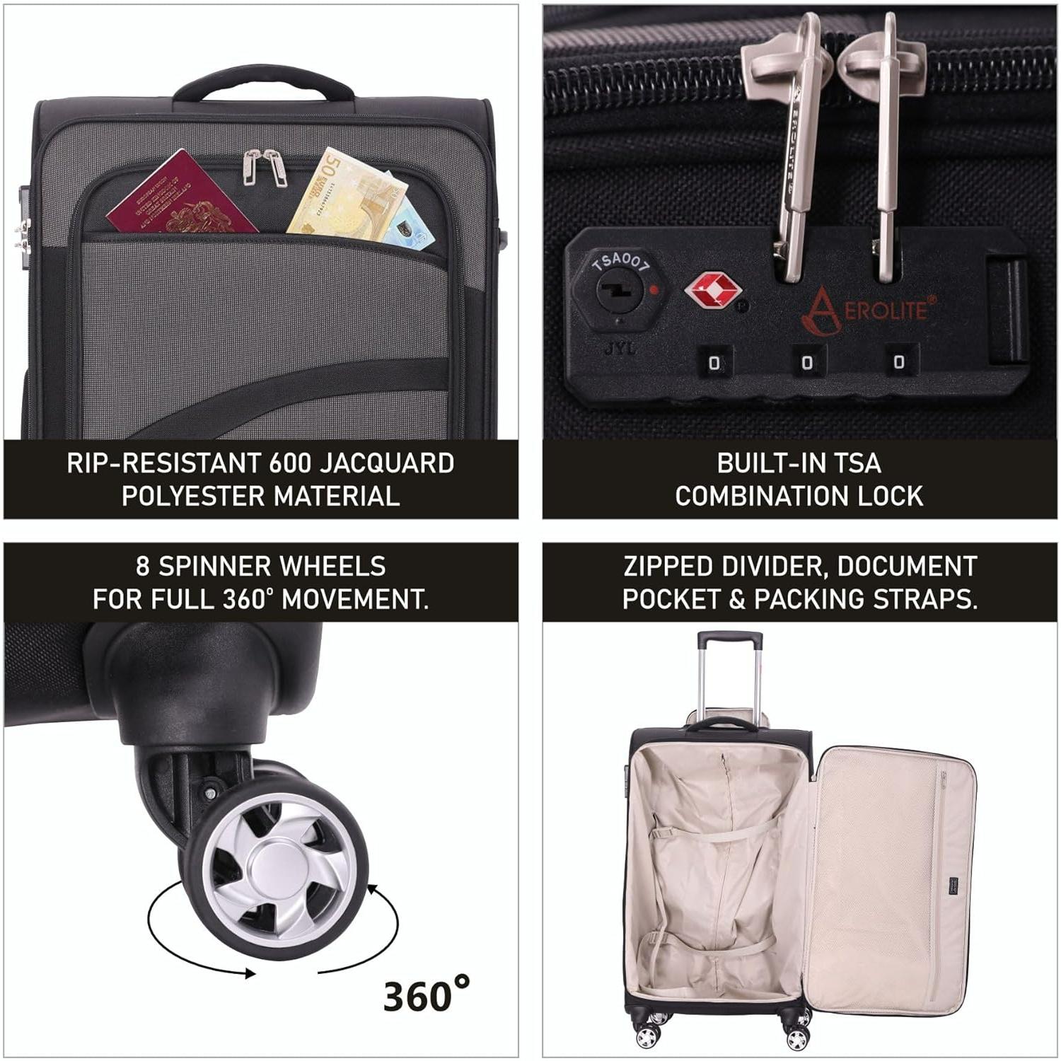 Aerolite Lightweight 55cm 4 Wheel Travel Carry On Hand Cabin Luggage Suitcase Navy Blue Plum Approved for easyJet British Airways Ryanair and More - Packed Direct UK