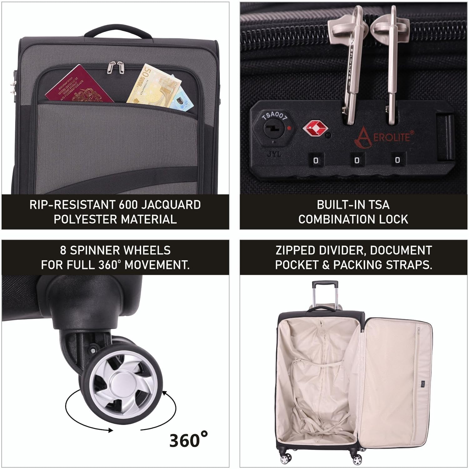 Aerolite Lightweight 55cm 4 Wheel Travel Carry On Hand Cabin Luggage Suitcase Navy Blue Plum Approved for easyJet British Airways Ryanair and More - Packed Direct UK