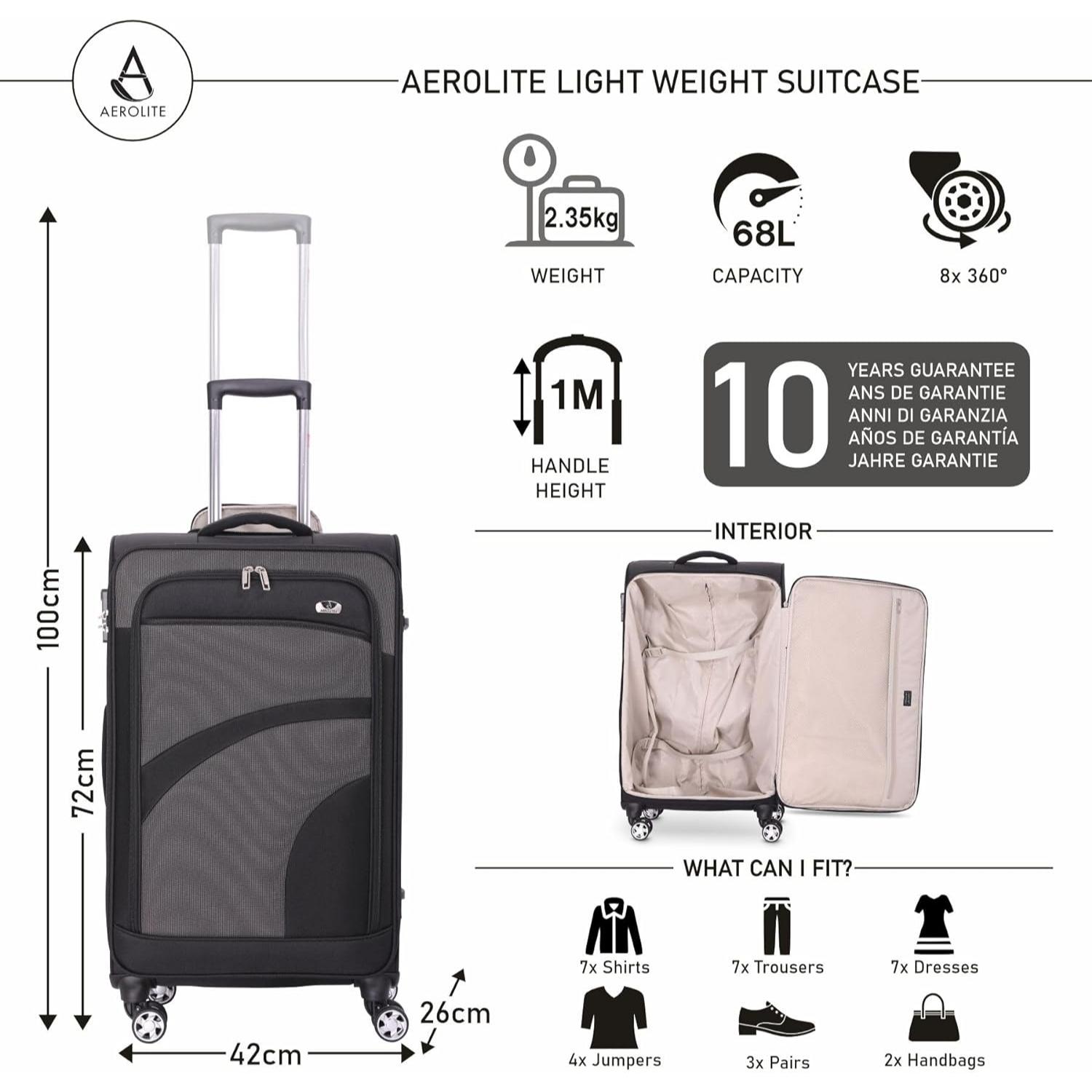 Aerolite Lightweight 55cm 4 Wheel Travel Carry On Hand Cabin Luggage Suitcase Navy Blue Plum Approved for easyJet British Airways Ryanair and More - Packed Direct UK