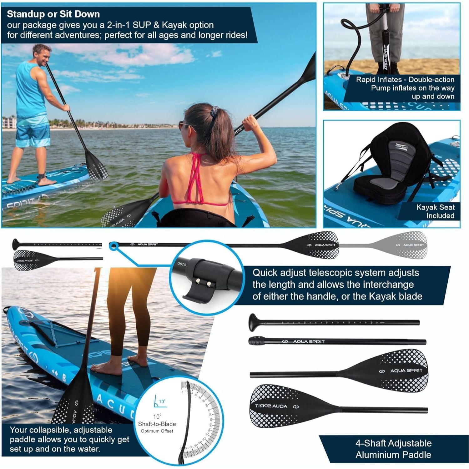 Aqua Spirit Barracuda SUP Inflatable Stand Up Paddle Board 2024, 10'6x32”x6”, Complete Kayak Conversion Kit with Paddle, Backpack, Pump and more accessories, Adult Beginner/Expert, 2 Year Warranty - Packed Direct UK