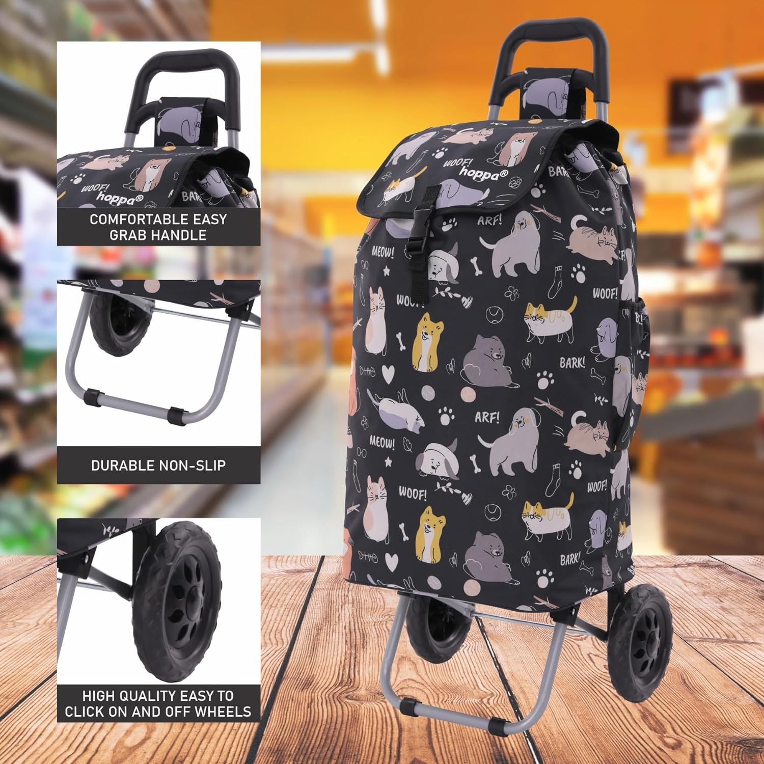 Hoppa 57Ltr Lightweight Shopping Trolley 2024 model, Hard Wearing & Foldaway Push/Pull Cart for Easy Storage With 1 Year Guarantee - Packed Direct UK