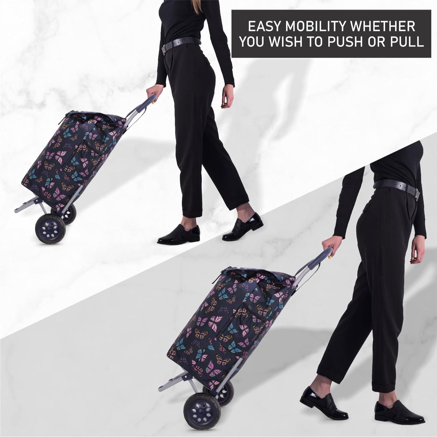 Hoppa 57Ltr Lightweight Shopping Trolley 2024 model, Hard Wearing & Foldaway Push/Pull Cart for Easy Storage With 1 Year Guarantee - Packed Direct UK