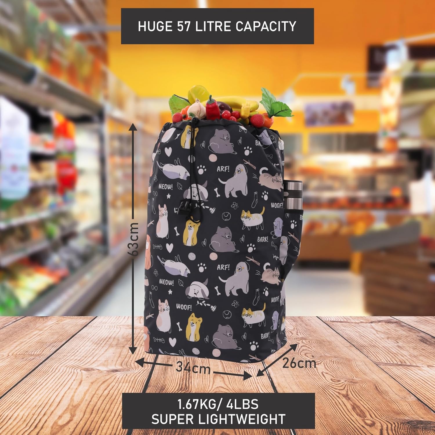 Hoppa 57Ltr Lightweight Shopping Trolley 2024 model, Hard Wearing & Foldaway Push/Pull Cart for Easy Storage With 1 Year Guarantee - Packed Direct UK