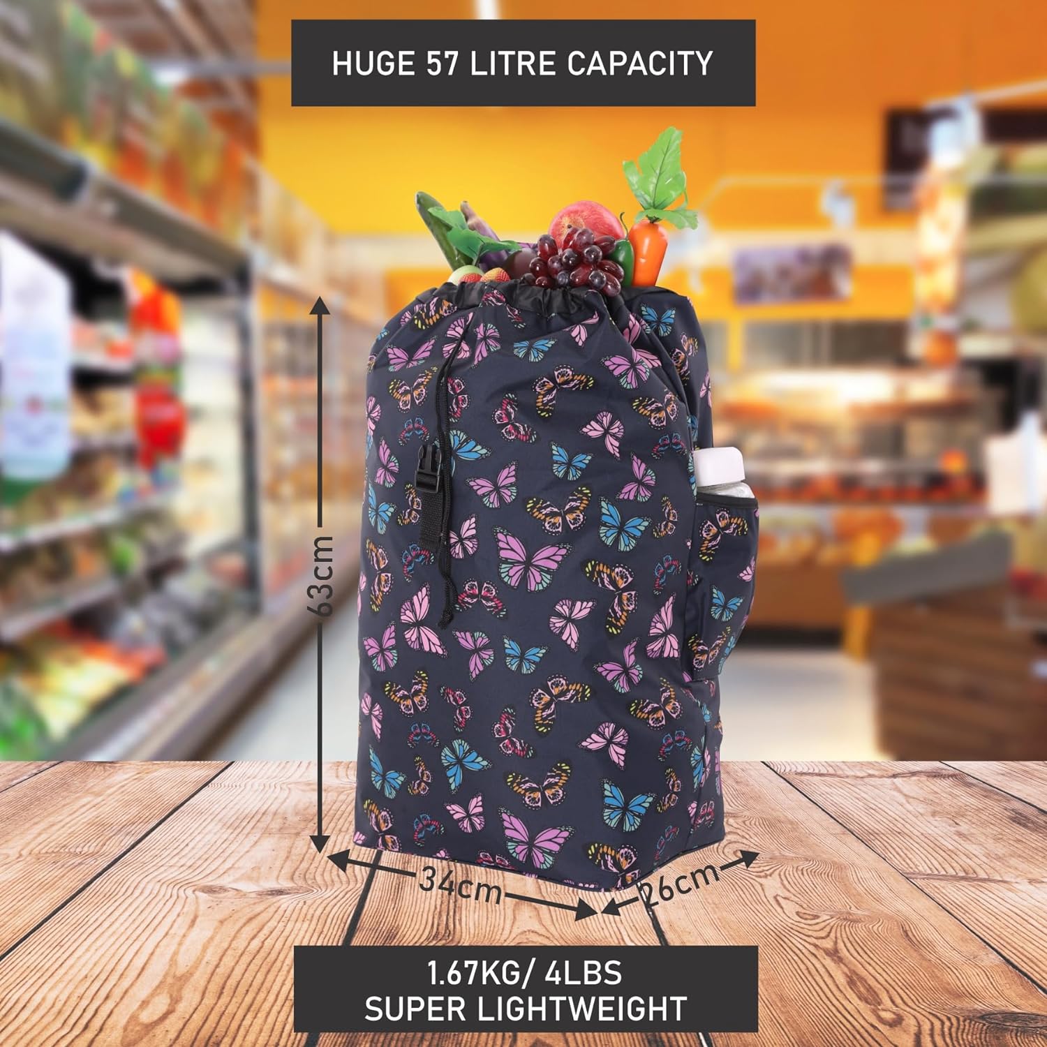 Hoppa 57Ltr Lightweight Shopping Trolley 2024 model, Hard Wearing & Foldaway Push/Pull Cart for Easy Storage With 1 Year Guarantee - Packed Direct UK