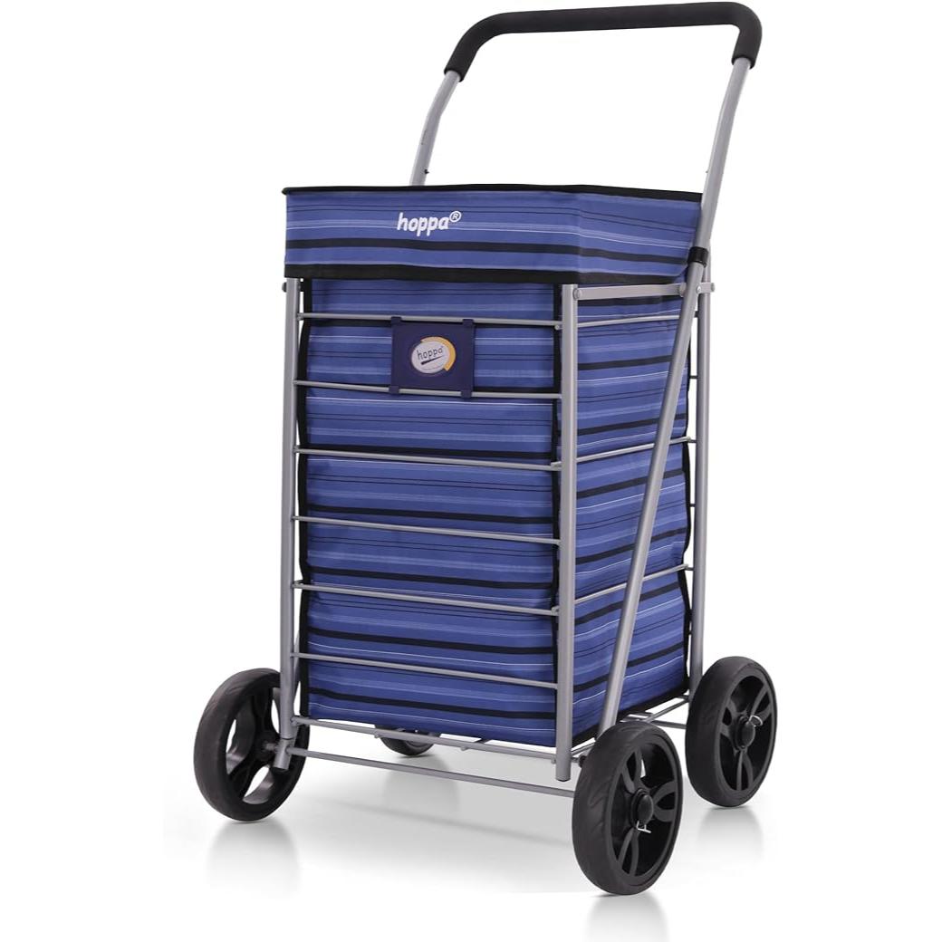 Hoppa Lightweight 4-Wheel Premium 2023 Model Folding Shopping Trolley Extra Large 64L Capacity Shopping Trolley Bag, 95cm, 4.8kg, Push/Pull (Black) - Packed Direct UK