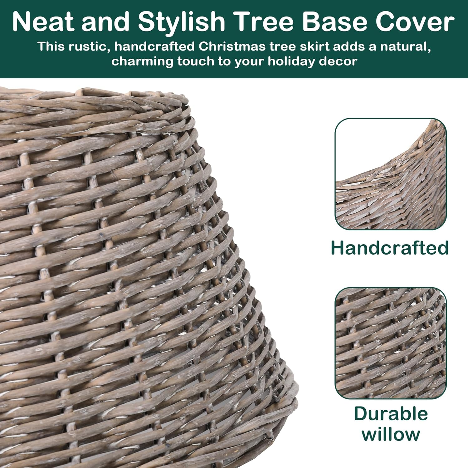 Olsen & Smith 26x58cm Christmas Tree Skirt - Festive Christmas Tree Base Cover Willow Xmas Tree Skirt 40x58x26 for Christmas Decorations - Durable Wicker Skirt for Christmas Trees - Packed Direct UK