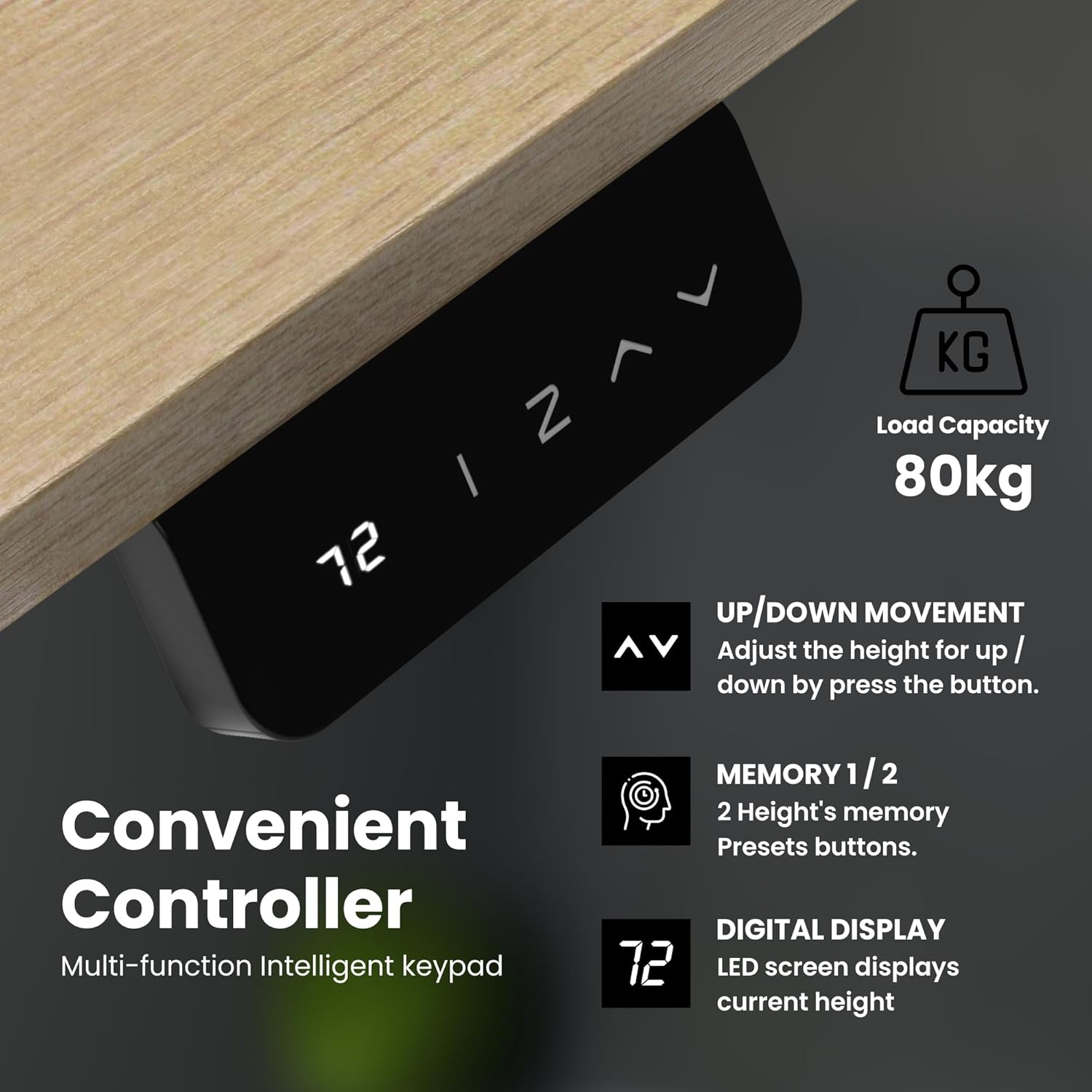 Olsen & Smith 60 x 120 x 72 - 120 cm Height Adjustable Single Board Electric Desk for Standing & Sitting Home & Office Work Desk 80kg Load with LCD Display Memory Function, Headphone Hook, Drinks Holder - Packed Direct UK