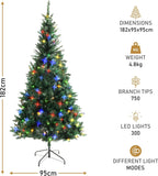 Olsen & Smith 6ft Pre - Lit Christmas Tree - Artificial PVC Xmas Tree with 750 Branch Tips, 300 Multi - Coloured LED Lights, and Sturdy Metal Stand - Perfect for Holiday Home Décor - Packed Direct UK