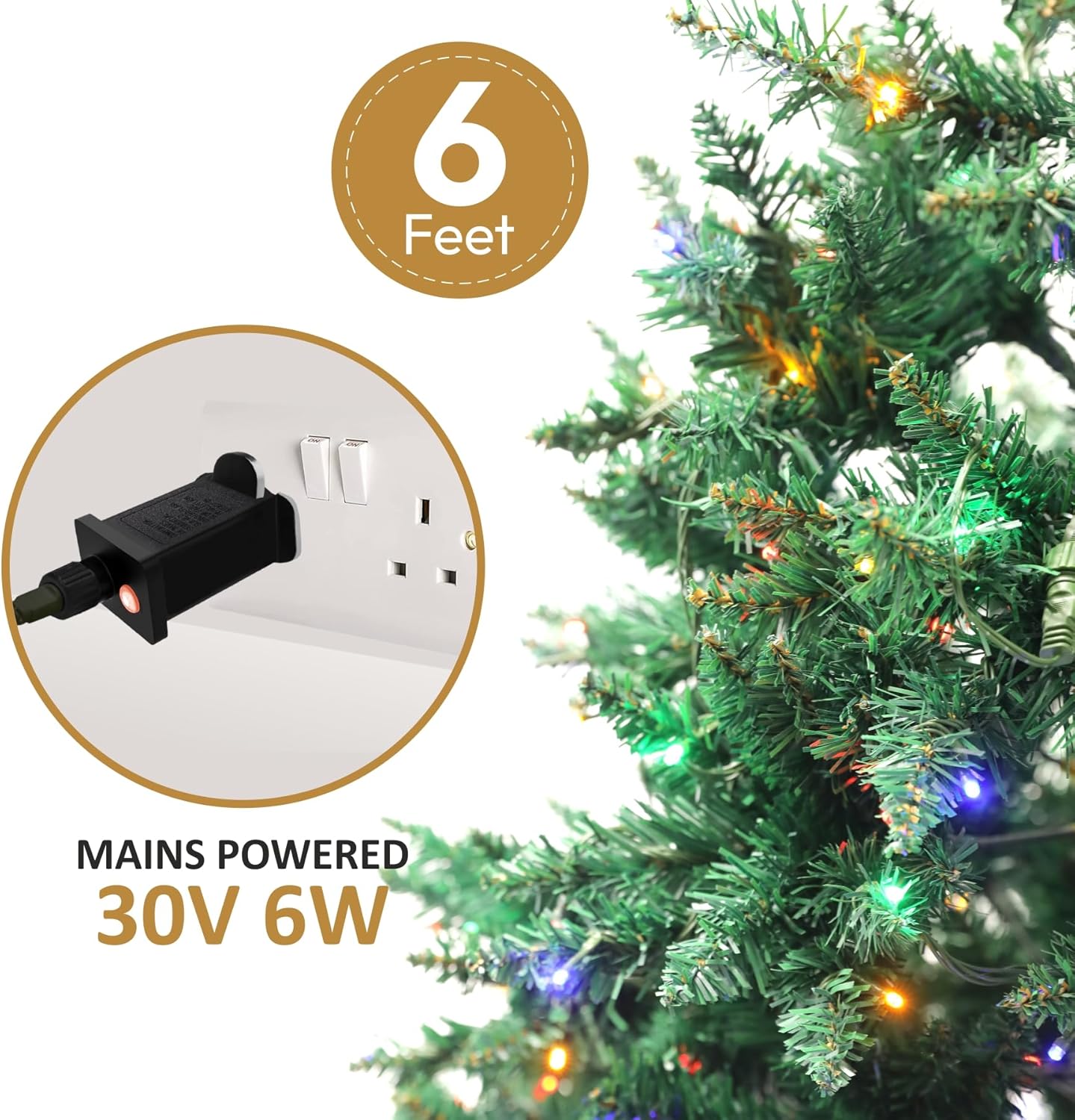 Olsen & Smith 6ft Pre - Lit Christmas Tree - Artificial PVC Xmas Tree with 750 Branch Tips, 300 Multi - Coloured LED Lights, and Sturdy Metal Stand - Perfect for Holiday Home Décor - Packed Direct UK