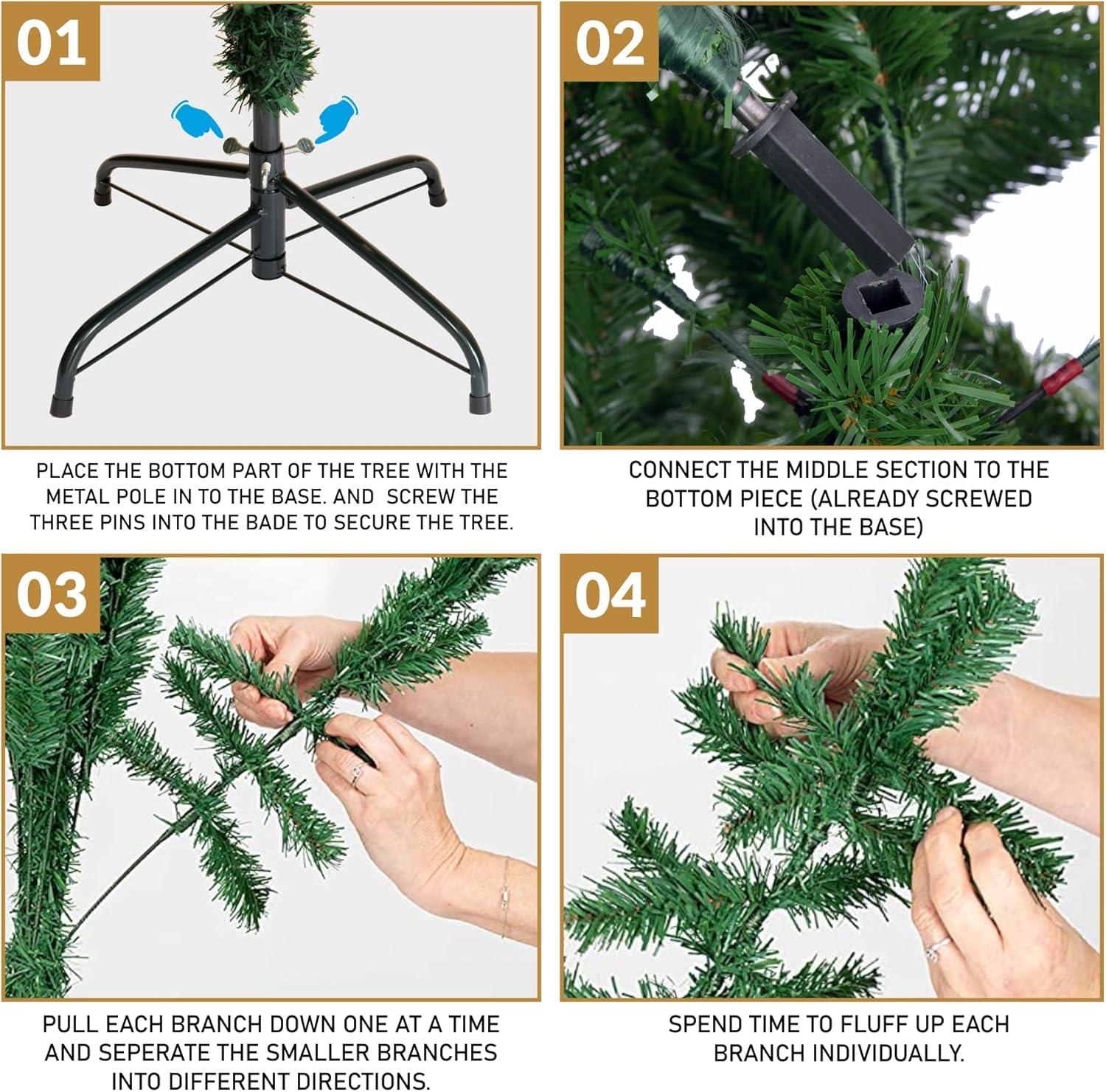 Olsen & Smith 6ft Pre - Lit Christmas Tree - Artificial PVC Xmas Tree with 750 Branch Tips, 300 Multi - Coloured LED Lights, and Sturdy Metal Stand - Perfect for Holiday Home Décor - Packed Direct UK