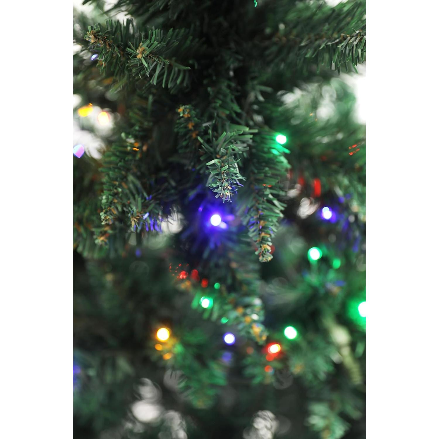 Olsen & Smith 6ft Pre - Lit Christmas Tree - Artificial PVC Xmas Tree with 750 Branch Tips, 300 Multi - Coloured LED Lights, and Sturdy Metal Stand - Perfect for Holiday Home Décor - Packed Direct UK