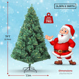 Olsen & Smith 7ft Christmas Tree - Premium Plain Artificial Christmas Tree for Home Decor with 1600 PVC Branch Tips & Metal Stand - Traditional Christmas Decor Green Xmas Tree - Packed Direct UK