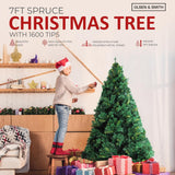 Olsen & Smith 7ft Christmas Tree - Premium Plain Artificial Christmas Tree for Home Decor with 1600 PVC Branch Tips & Metal Stand - Traditional Christmas Decor Green Xmas Tree - Packed Direct UK