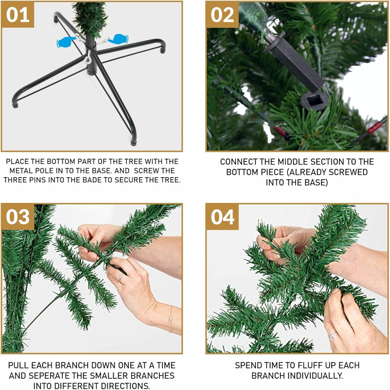 Olsen & Smith Pre - Lit 7ft Premium Victorian Pine Multi - Function Artificial Christmas Tree with Warm White LED Lights, Next Day Delivery Available - Packed Direct UK