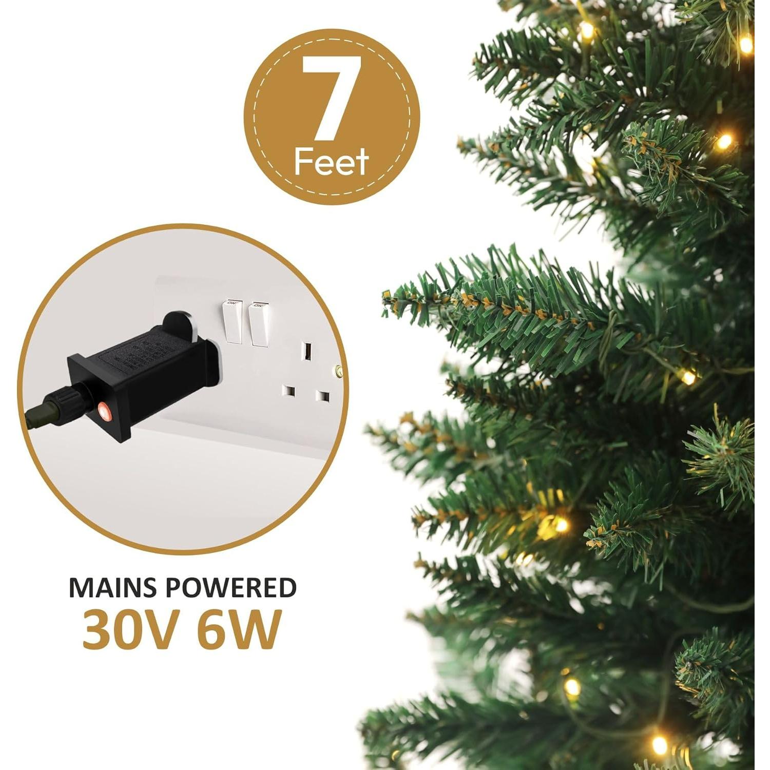 Olsen & Smith Pre - Lit 7ft Premium Victorian Pine Multi - Function Artificial Christmas Tree with Warm White LED Lights, Next Day Delivery Available - Packed Direct UK