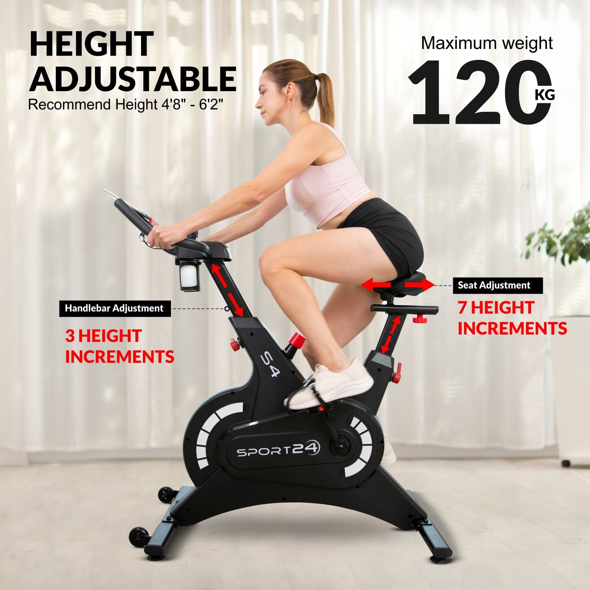 Sport24 Upright Exercise Bike for Home - 8kg Flywheel, Multi - Resistance Levels, LCD Screen, Cardio Fitness Spin Bike, Indoor Bicycle Trainer, Black/Red - Packed Direct UK