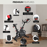 Sport24 Upright Exercise Bike for Home - 8kg Flywheel, Multi - Resistance Levels, LCD Screen, Cardio Fitness Spin Bike, Indoor Bicycle Trainer, Black/Red - Packed Direct UK