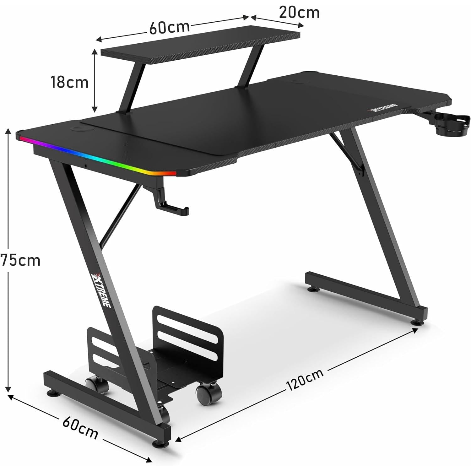 XTREME Gaming Chair (Black/White) & Gaming Desk With Detachable Shelf - Packed Direct UK