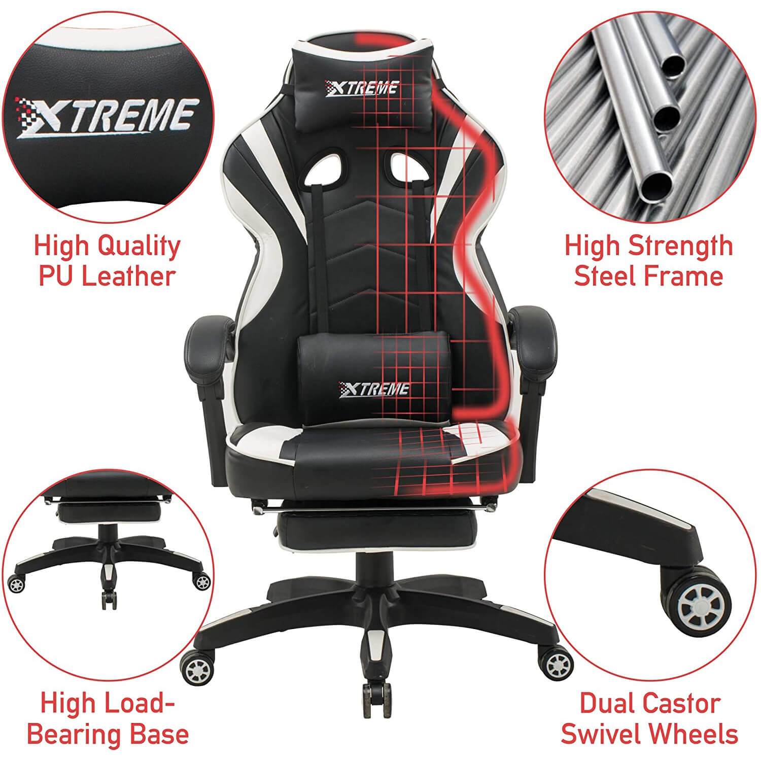 XTREME Gaming Chair (Black/White) & Gaming Desk With Detachable Shelf - Packed Direct UK