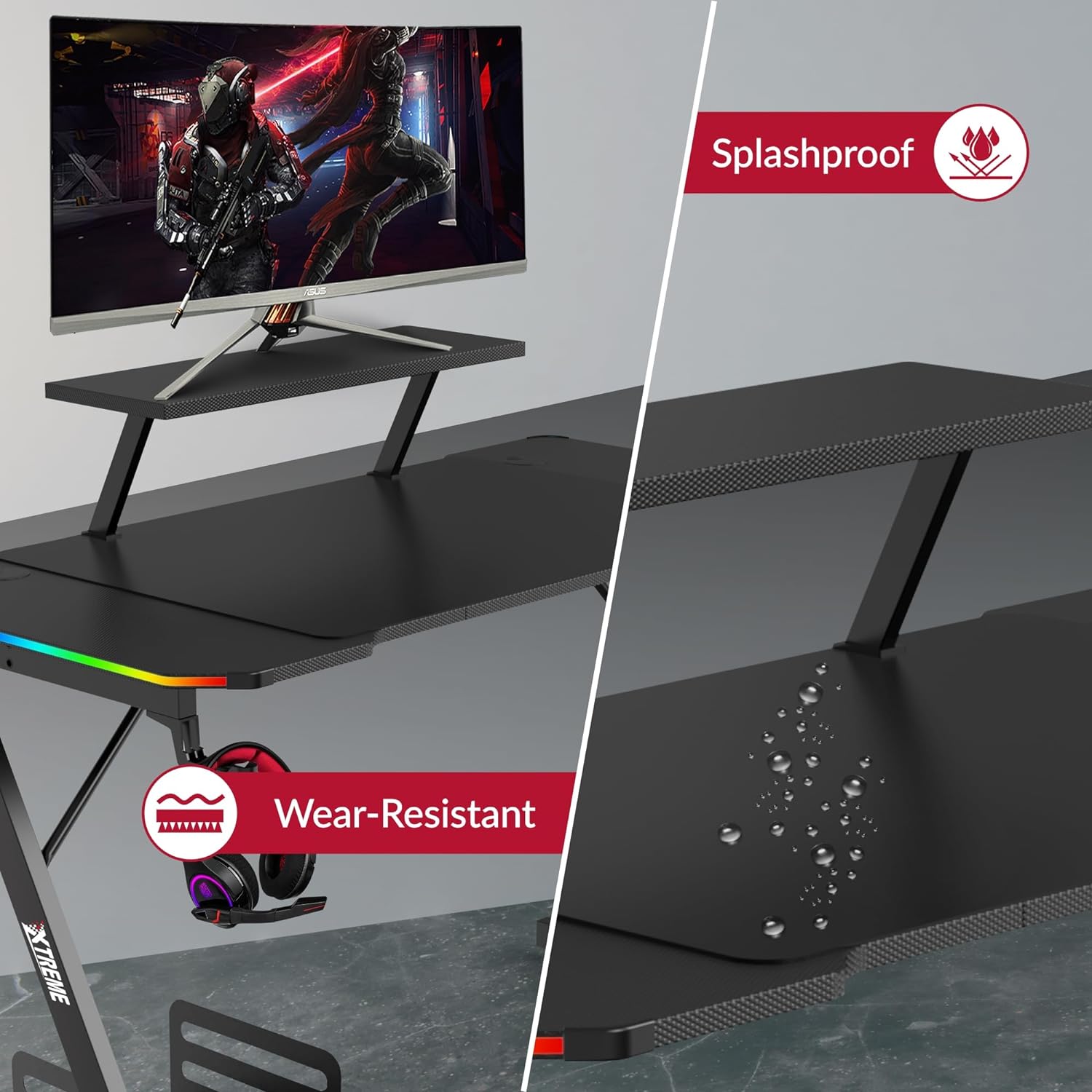 XTREME Gaming Chair (Black/White) & Gaming Desk With Detachable Shelf - Packed Direct UK