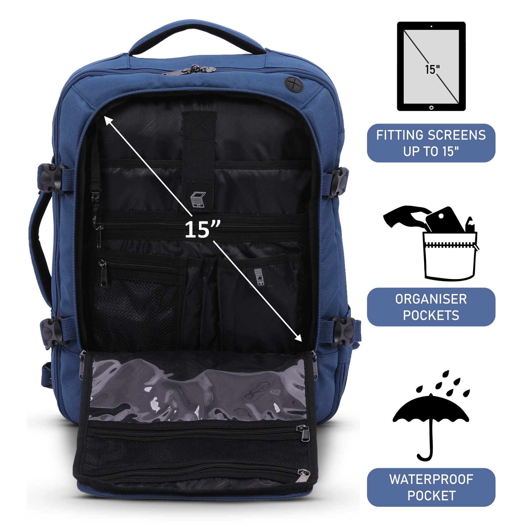 5 CITIES 45x36x20 New and Improved 2022 easyJet Maximum Size Holdall Cabin Luggage Under Seat Flight Bag, Black - Packed Direct UK