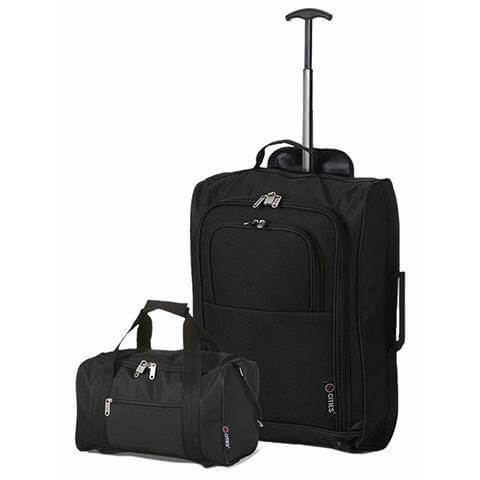 5 Cities (55x35x20cm) Lightweight Cabin Hand Luggage and (40x20x25cm) Holdall Flight Bag - Packed Direct UK