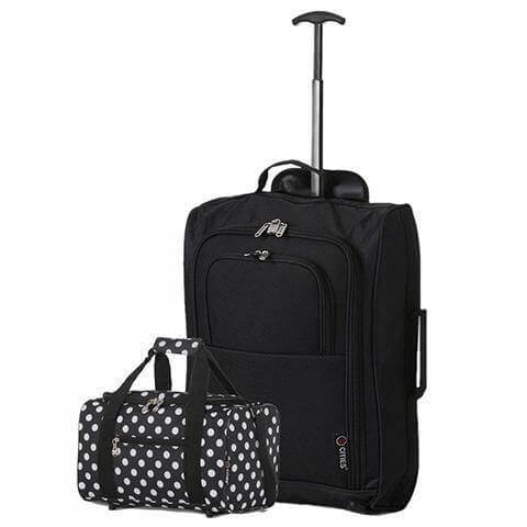 5 Cities (55x35x20cm) Lightweight Cabin Hand Luggage and (40x20x25cm) Holdall Flight Bag - Packed Direct UK