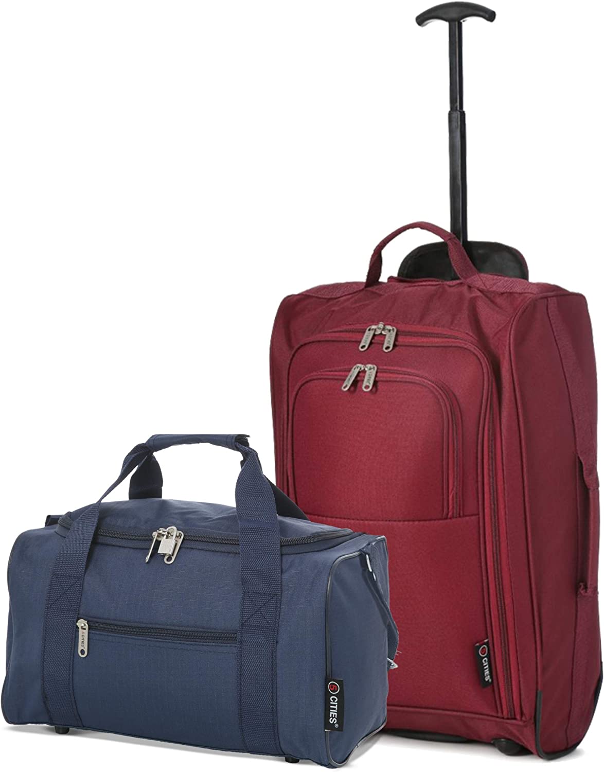 5 Cities (55x35x20cm) Lightweight Cabin Hand Luggage and (40x20x25cm) Holdall Flight Bag - Packed Direct UK
