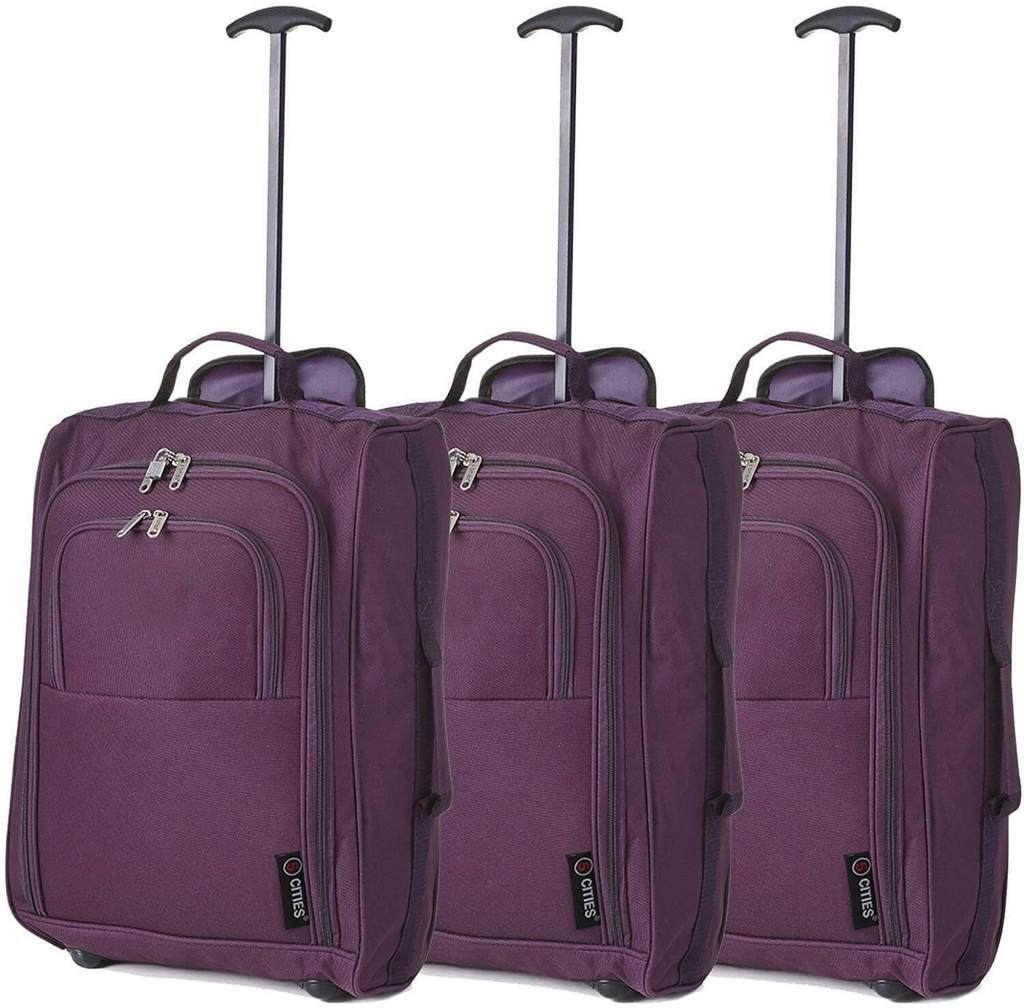 5 Cities (55x35x20cm) Lightweight Cabin Hand Luggage Set (Black + Navy + Green) - Packed Direct UK