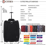 5 Cities (55x35x20cm) Lightweight Cabin Hand Luggage Set (Black + Navy + Green) - Packed Direct UK