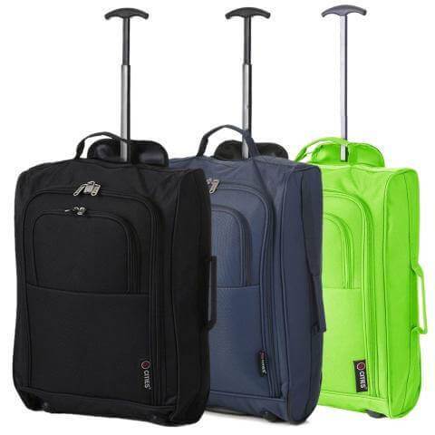 5 Cities (55x35x20cm) Lightweight Cabin Hand Luggage Set (Black + Navy + Green) - Packed Direct UK