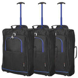 5 Cities (55x35x20cm) Lightweight Cabin Hand Luggage Set (Black + Navy + Green) - Packed Direct UK