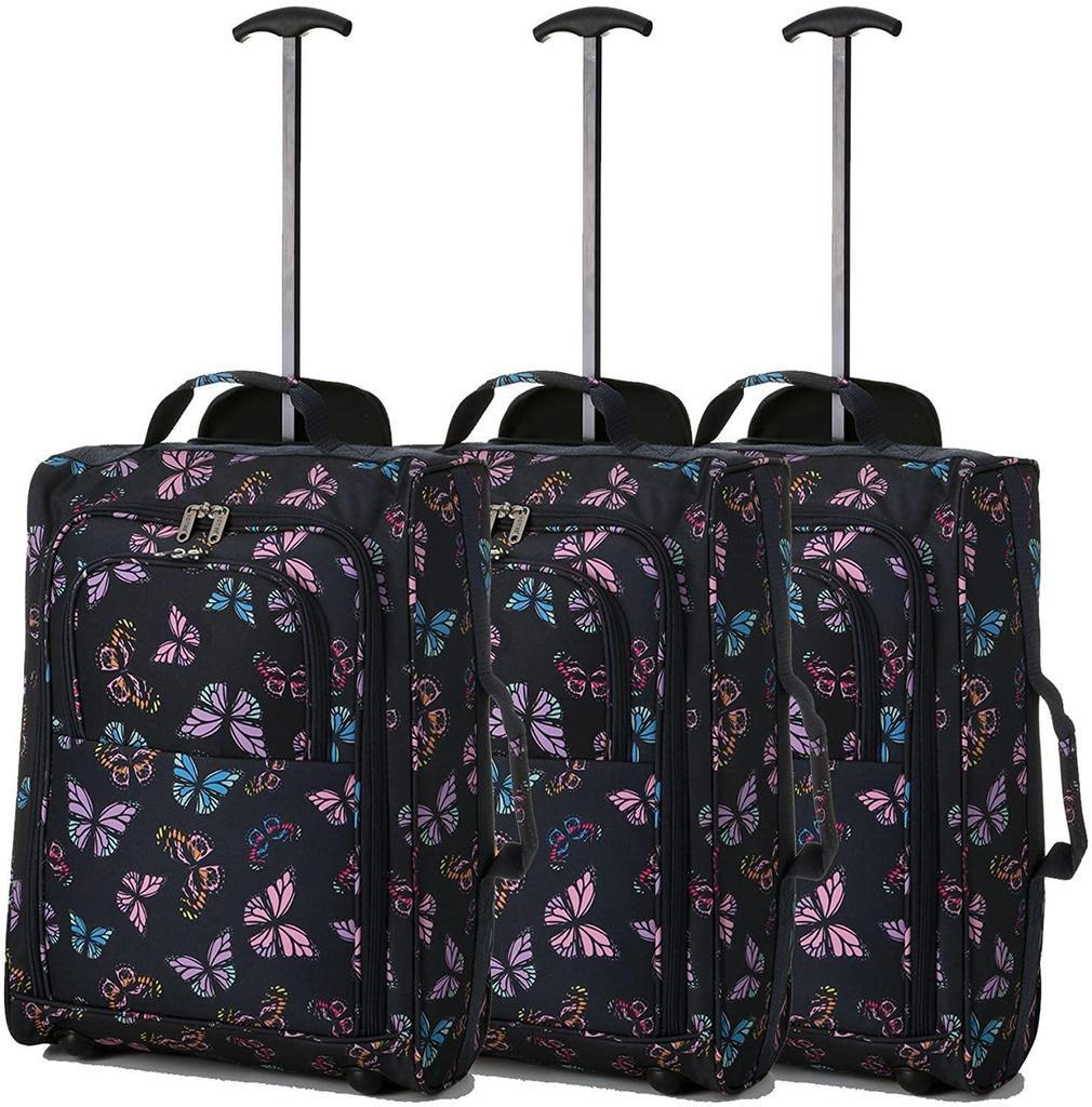 5 Cities (55x35x20cm) Lightweight Cabin Hand Luggage Set (Black + Navy + Green) - Packed Direct UK