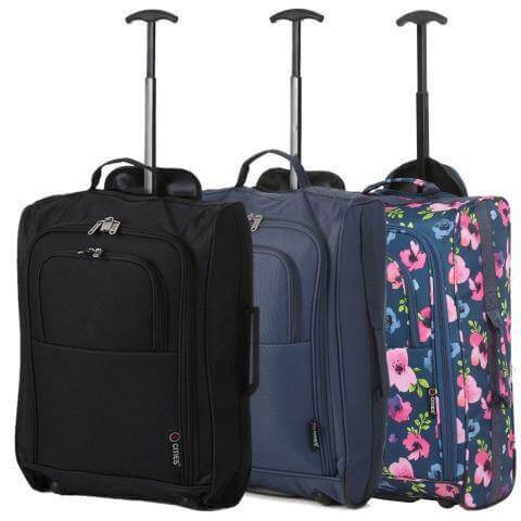 5 Cities (55x35x20cm) Lightweight Cabin Hand Luggage Set (Black + Navy + Green) - Packed Direct UK