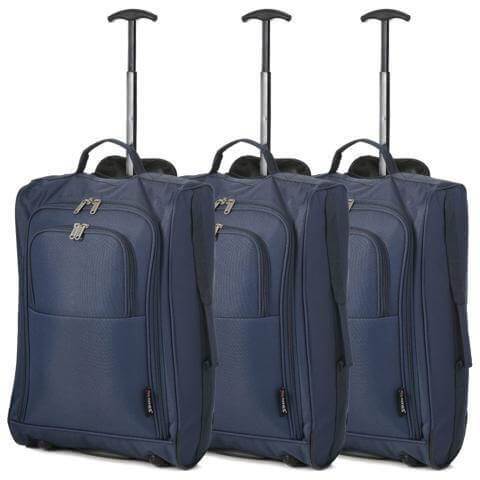 5 Cities (55x35x20cm) Lightweight Cabin Hand Luggage Set (Black + Navy + Green) - Packed Direct UK