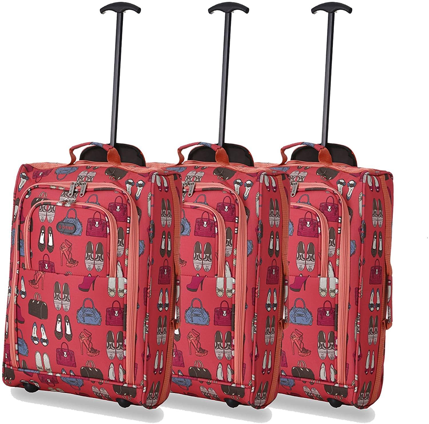 5 Cities (55x35x20cm) Lightweight Cabin Hand Luggage Set (Black + Navy + Green) - Packed Direct UK