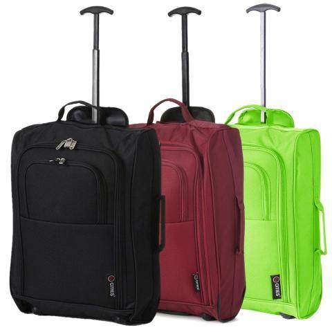 5 Cities (55x35x20cm) Lightweight Cabin Hand Luggage Set (Black + Navy + Green) - Packed Direct UK