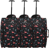 5 Cities (55x35x20cm) Lightweight Cabin Hand Luggage Set (Black + Navy + Green) - Packed Direct UK