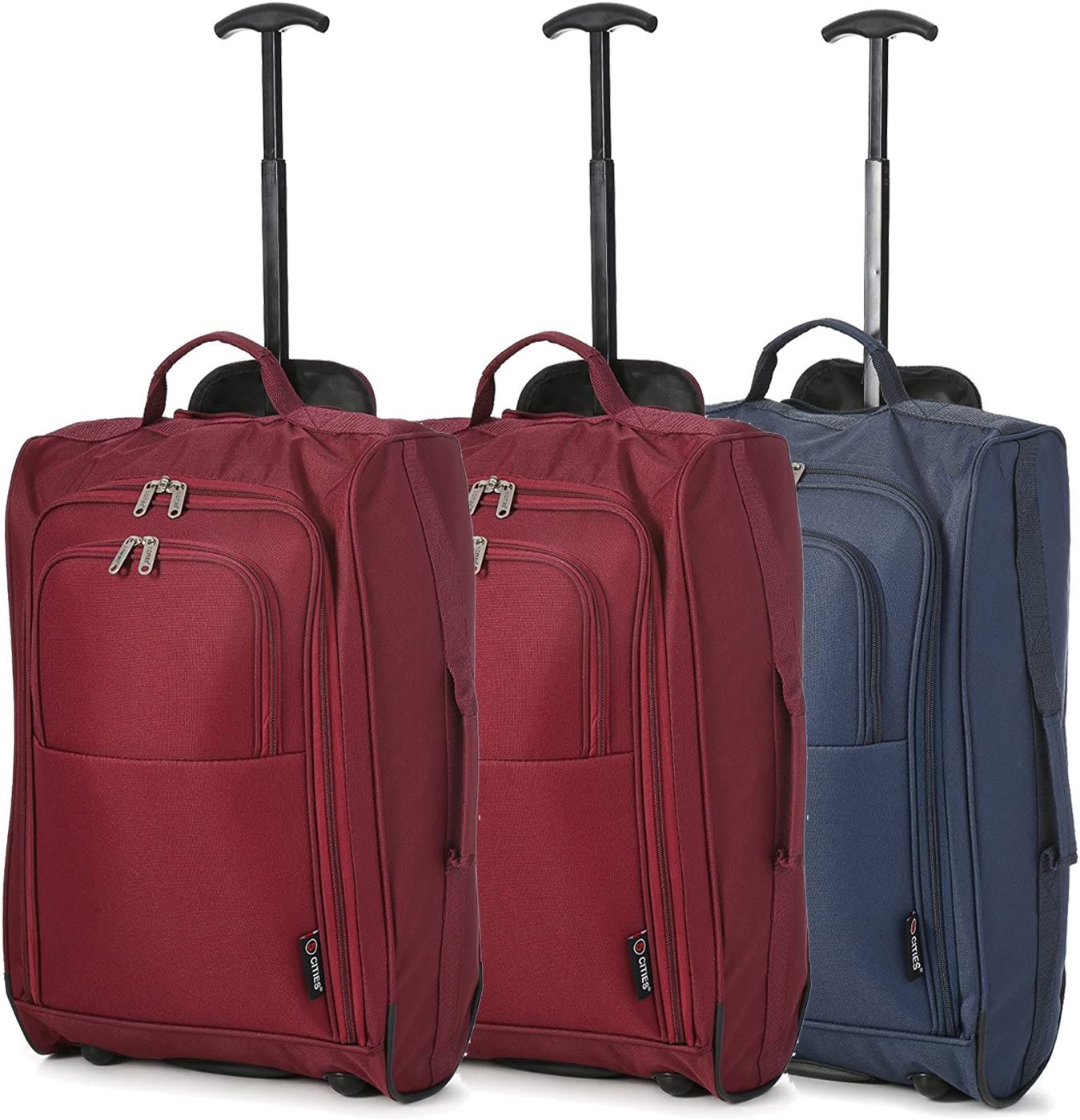 5 Cities (55x35x20cm) Lightweight Cabin Hand Luggage Set (Black + Navy + Green) - Packed Direct UK