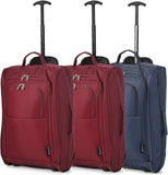 5 Cities (55x35x20cm) Lightweight Cabin Hand Luggage Set (Black + Navy + Green) - Packed Direct UK