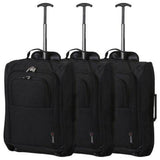 5 Cities (55x35x20cm) Lightweight Cabin Hand Luggage Set (Black + Navy + Green) - Packed Direct UK