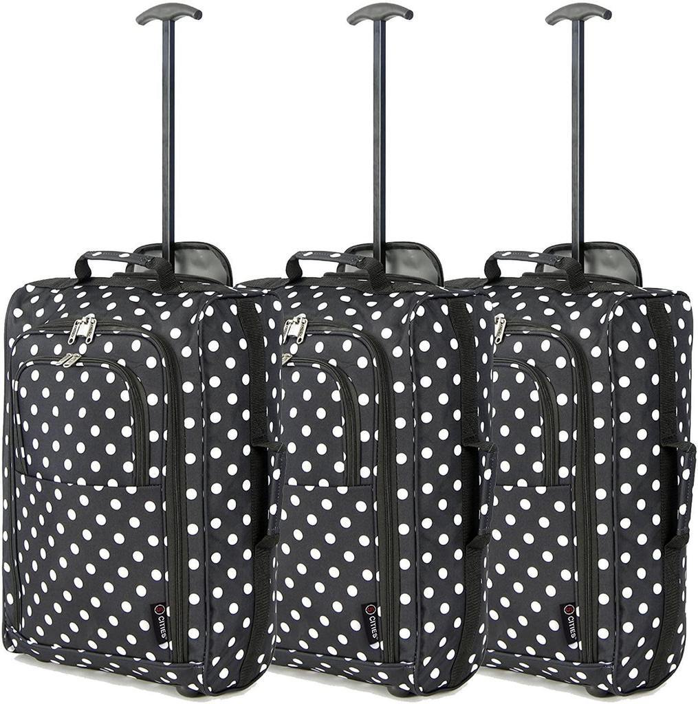 5 Cities (55x35x20cm) Lightweight Cabin Hand Luggage Set (Black + Navy + Green) - Packed Direct UK