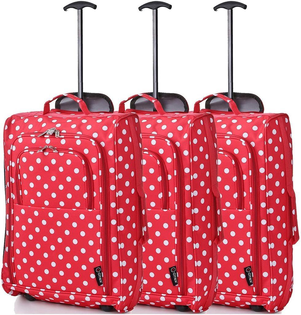 5 Cities (55x35x20cm) Lightweight Cabin Hand Luggage Set (Black + Navy + Green) - Packed Direct UK