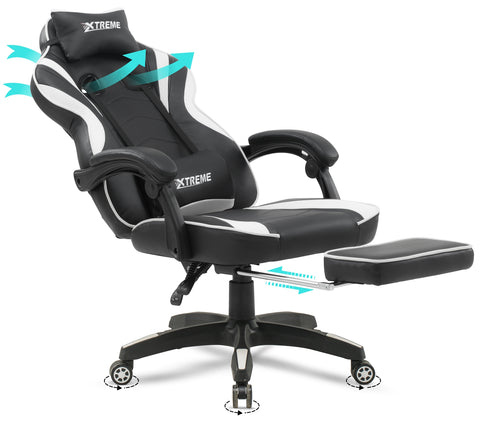 Olsen & Smith XTREME Gaming Chair New and Improved 2024 Model Ergonomic Office Desk PC Computer Recliner Swivel Chair Detachable Padded Head Rest Lumbar Support Cushion & Footrest