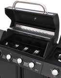 Olsen & Smith 4+1 Gas Burner Garden Outdoor BBQ Barbecue Grill, 4 Burners with Side Burner Hotplate, Adjustable Heat Dials & Storage, 2 Wheels - Black