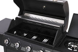 Olsen & Smith 4+1 Gas Burner Garden Outdoor BBQ Barbecue Grill, 4 Burners with Side Burner Hotplate, Adjustable Heat Dials & Storage, 2 Wheels - Black