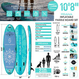 Aqua Spirit Prana 10′8FT Yoga Water AquaFitness Stand Up Paddle Board Kit, 6" Thick, Aluminium Paddle & Clips, Backpack, Change Mat, Pump, Leash, Mount for GoPro, Shoulder Straps & 2 Year Warranty