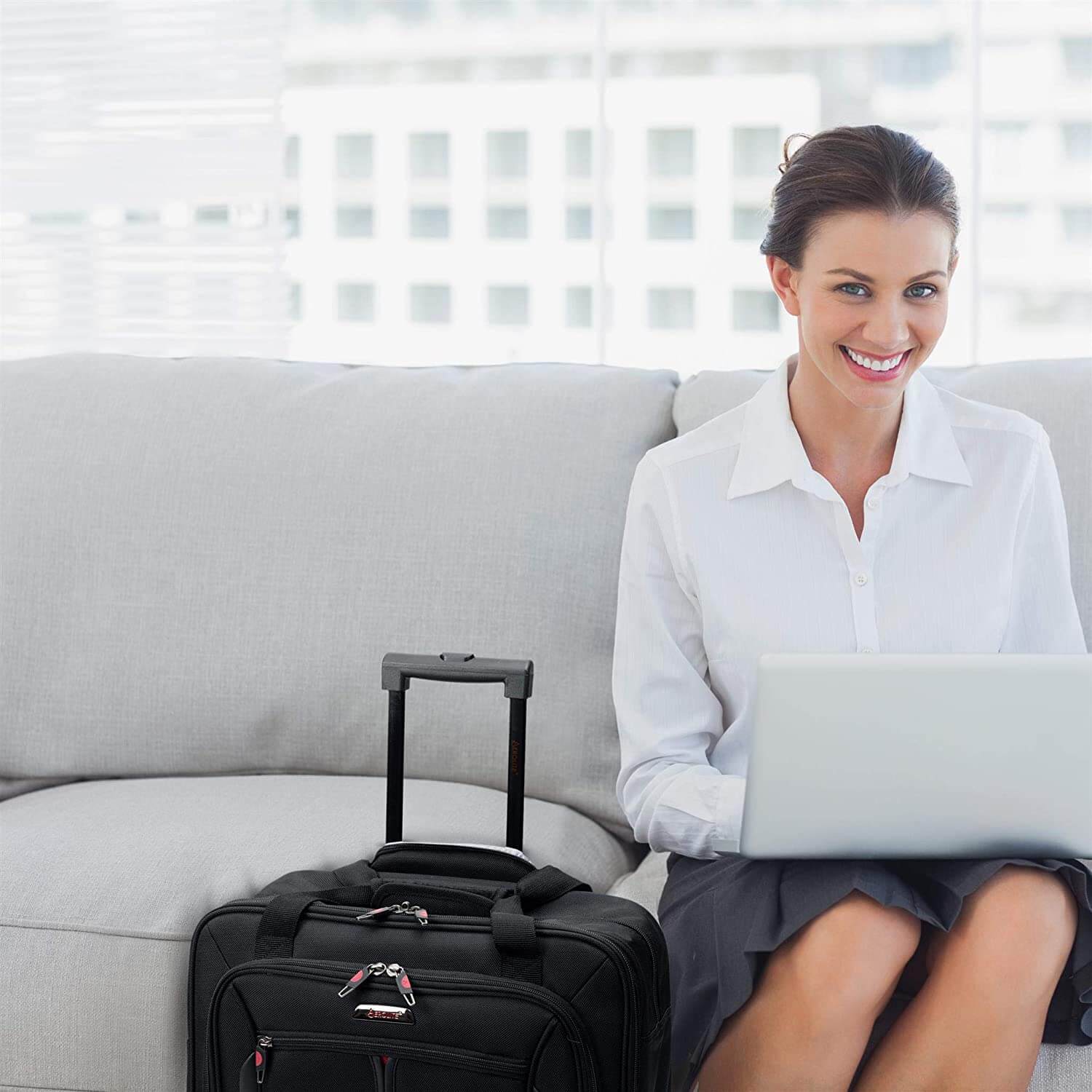Aerolite 17'' Executive Mobile Business Cabin Hand with Luggage Rolling Laptop Bag - Packed Direct UK