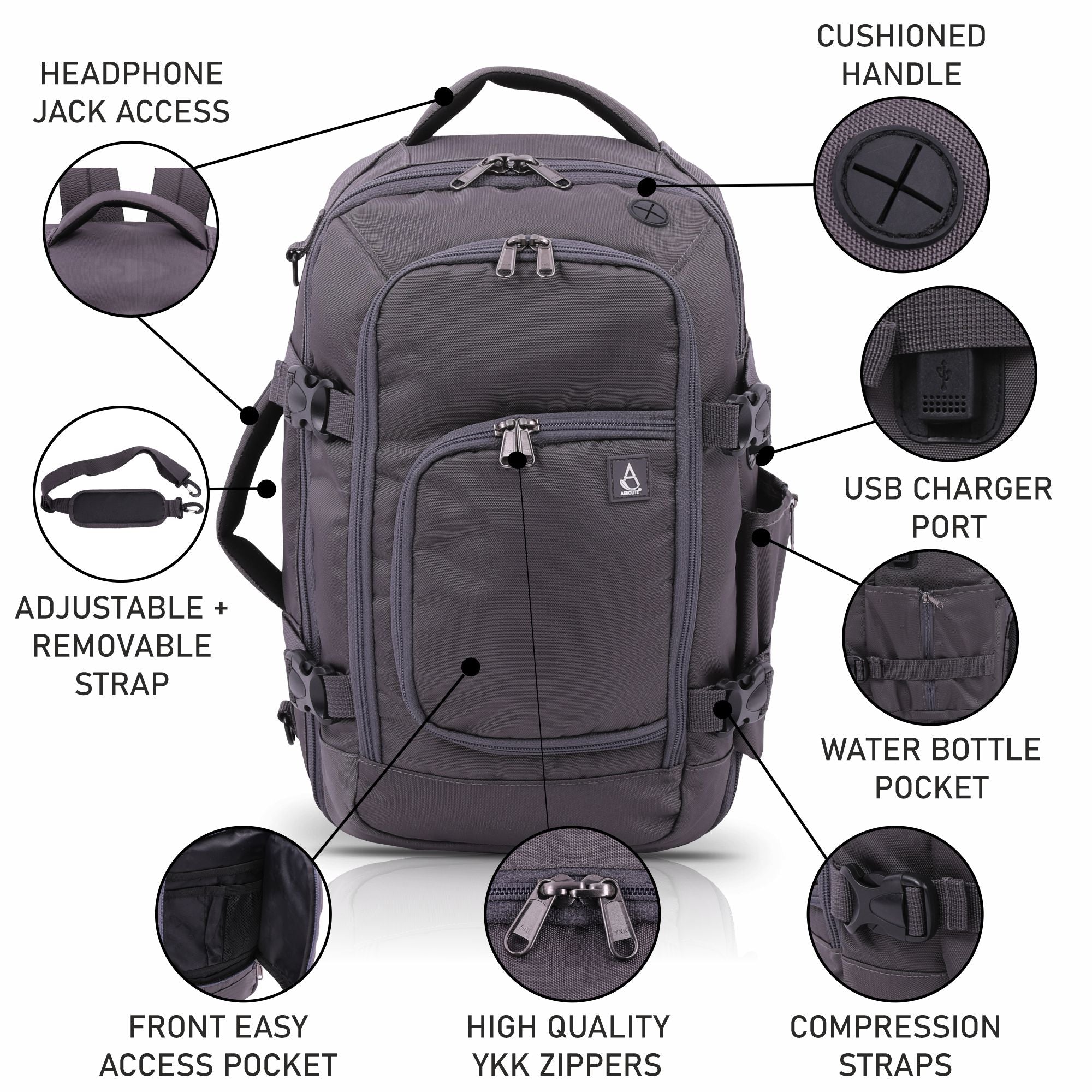 Aerolite (40x20x25cm) 3 in 1 Cabin Luggage Approved Flight Backpack, New and Improved 2023 Ryanair Maximum Size with YKK Zippers, Black - Packed Direct UK
