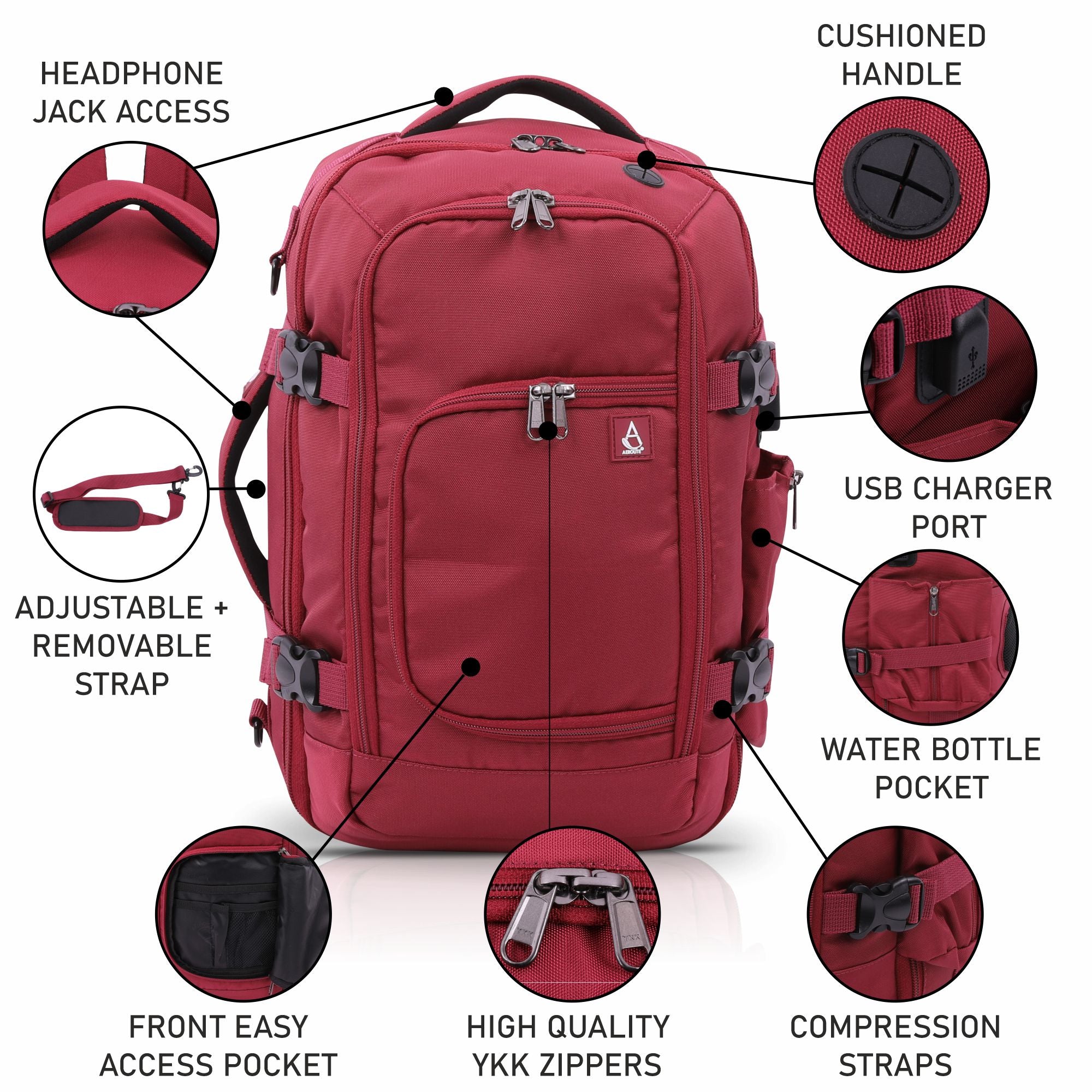 Aerolite (40x20x25cm) 3 in 1 Cabin Luggage Approved Flight Backpack, New and Improved 2023 Ryanair Maximum Size with YKK Zippers, Black - Packed Direct UK